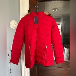 NWT Women’s Tommy Hilfiger TH Flex Hooded Jacket Faux Fur Trim Size Medium